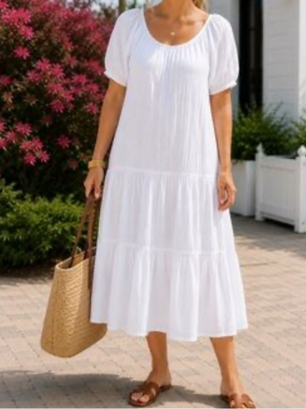 Lilly Pulitzer White Puff-Sleeve Tiered Midi Dress
